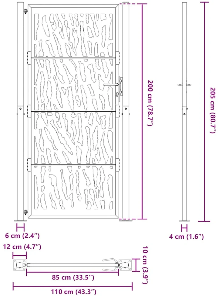 Sodo vartai, 100x200 cm, atsparūs oro sąlygoms, plienas, su atbrailomis