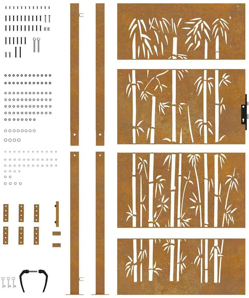 Sodo vartai, 105x205cm, corten plienas, bambuko dizaino