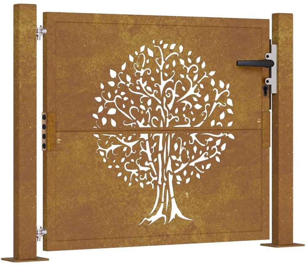 Sodo vartai, 105x105cm, corten plienas, medžio dizaino