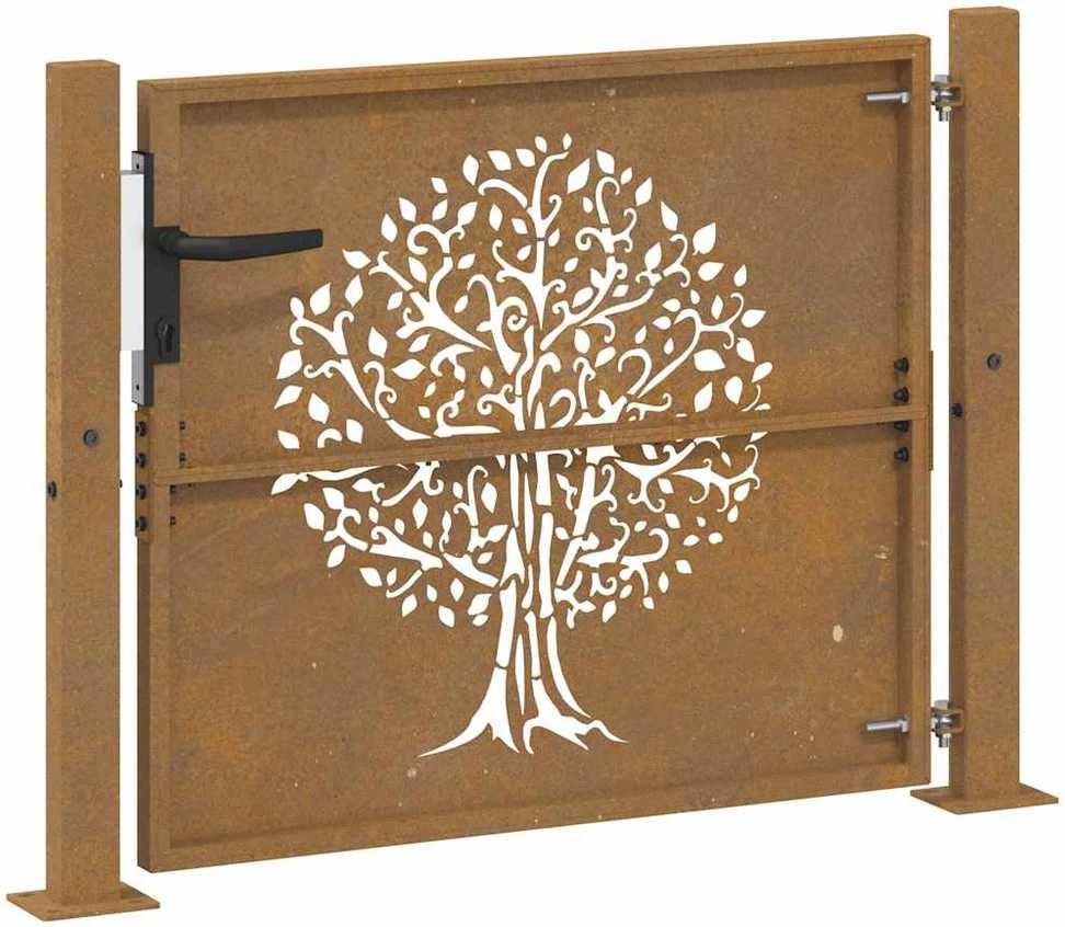Sodo vartai, 105x105cm, corten plienas, medžio dizaino