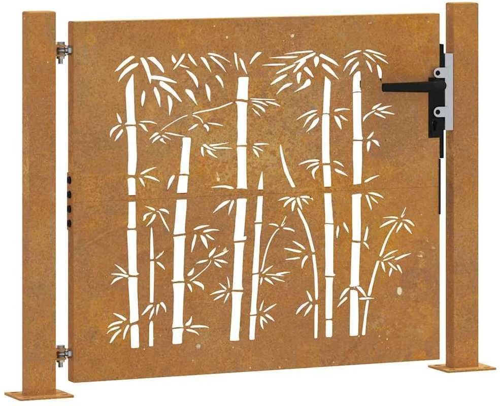 Sodo vartai, 105x105cm, corten plienas, bambuko dizaino
