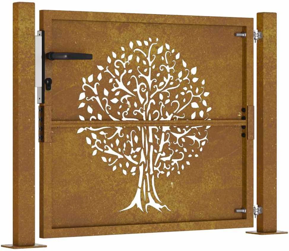 Sodo vartai, 105x105cm, corten plienas, medžio dizaino