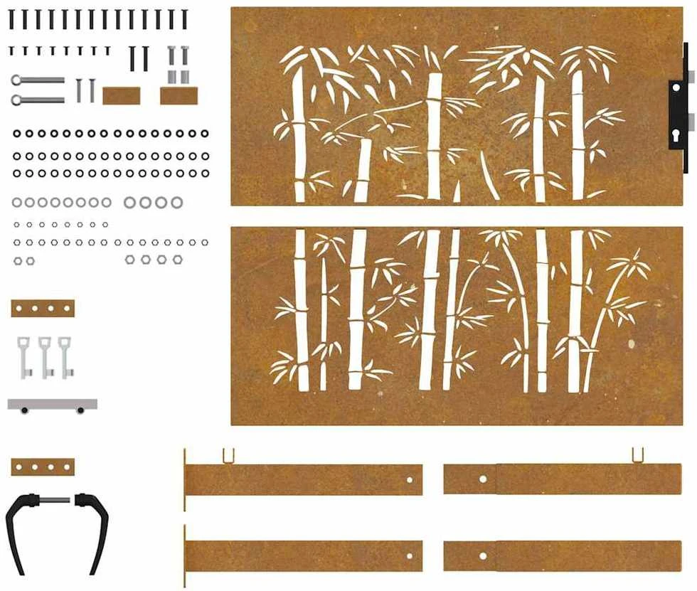 Sodo vartai, 105x105cm, corten plienas, bambuko dizaino