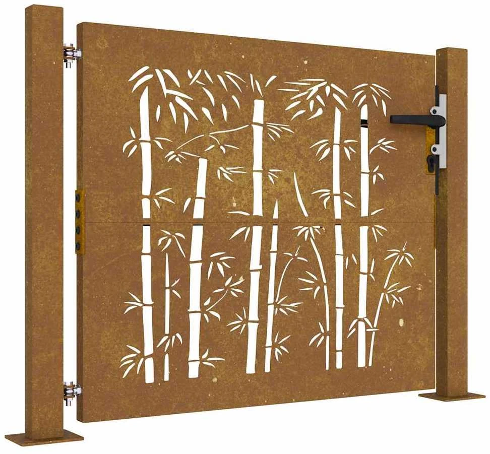 Sodo vartai, 105x105cm, corten plienas, bambuko dizaino