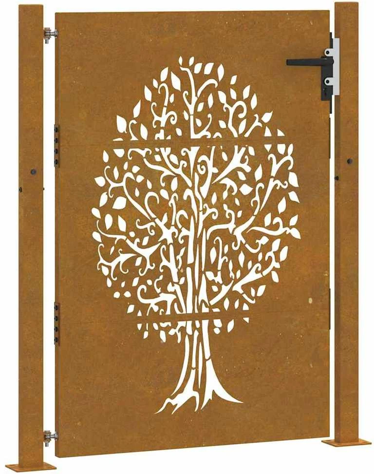 Sodo vartai, 105x130cm, corten plienas, medžio dizaino