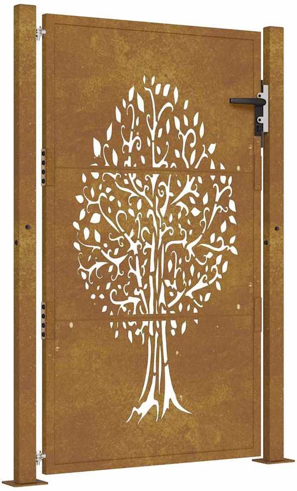 Sodo vartai, 105x130cm, corten plienas, medžio dizaino