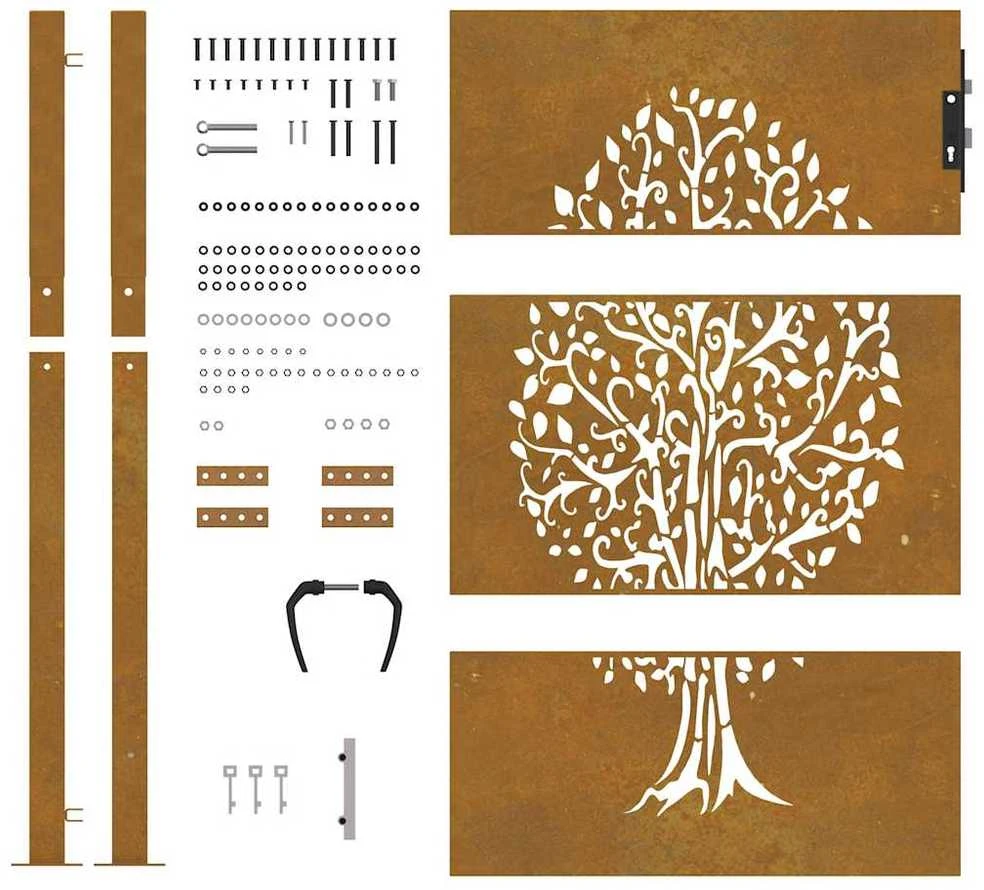 Sodo vartai, 105x130cm, corten plienas, medžio dizaino