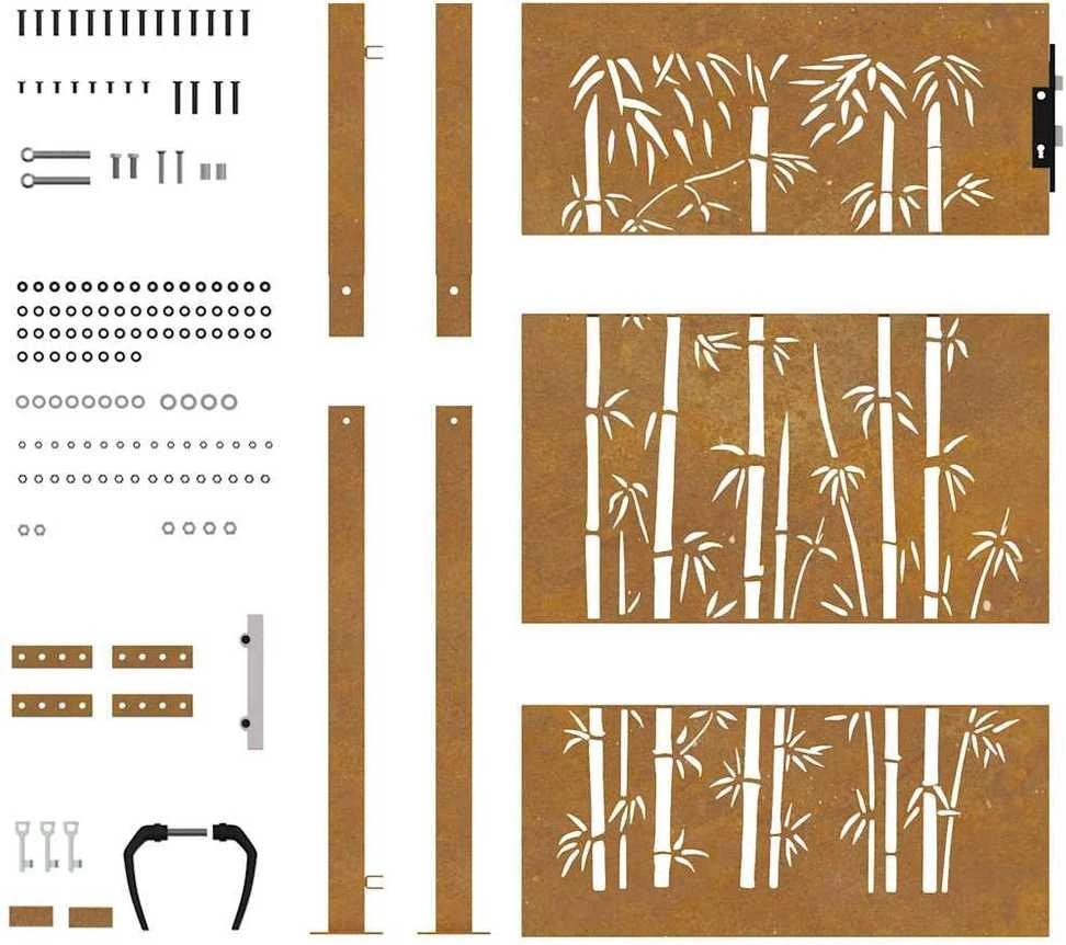 Sodo vartai, 105x130cm, corten plienas, bambuko dizaino