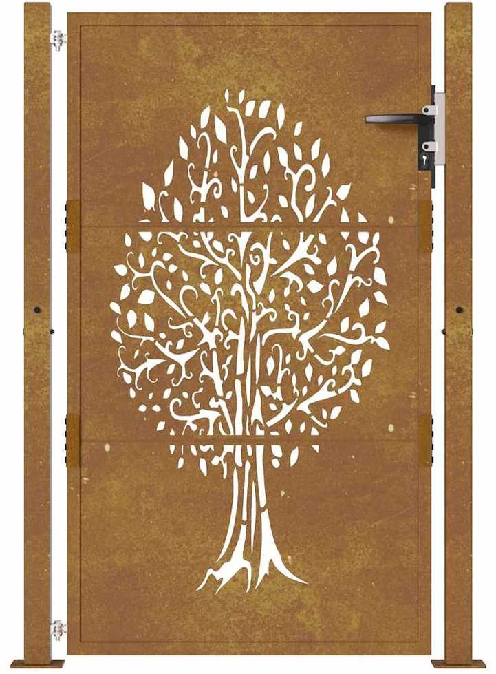 Sodo vartai, 105x130cm, corten plienas, medžio dizaino