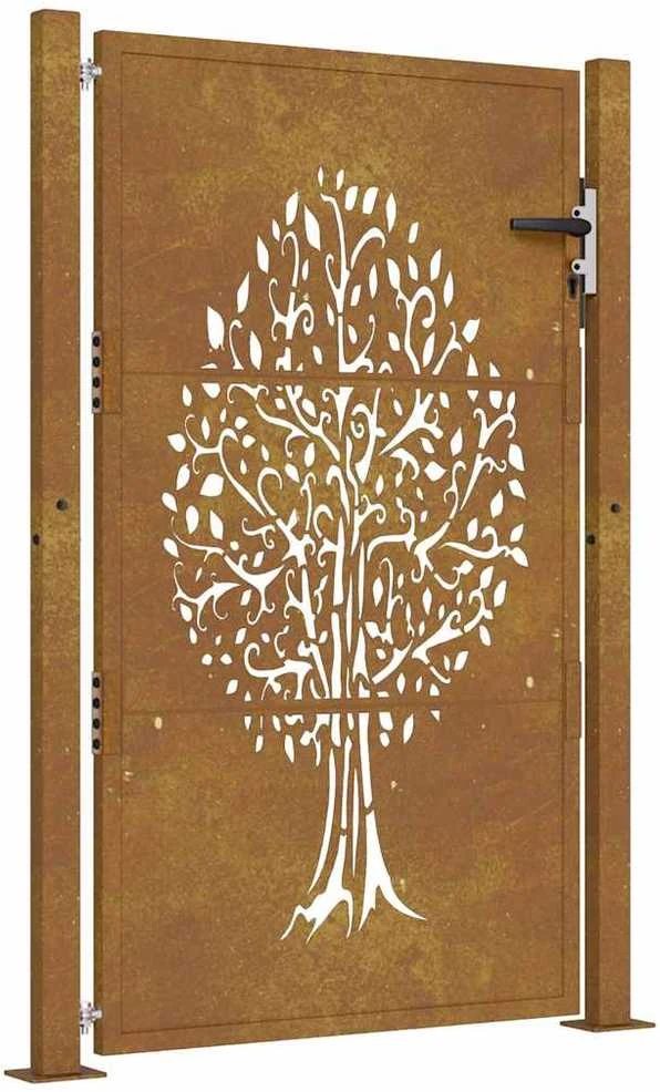 Sodo vartai, 105x155cm, corten plienas, medžio dizaino