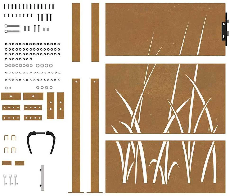 Sodo vartai, 105x155cm, corten plienas, žolės dizaino