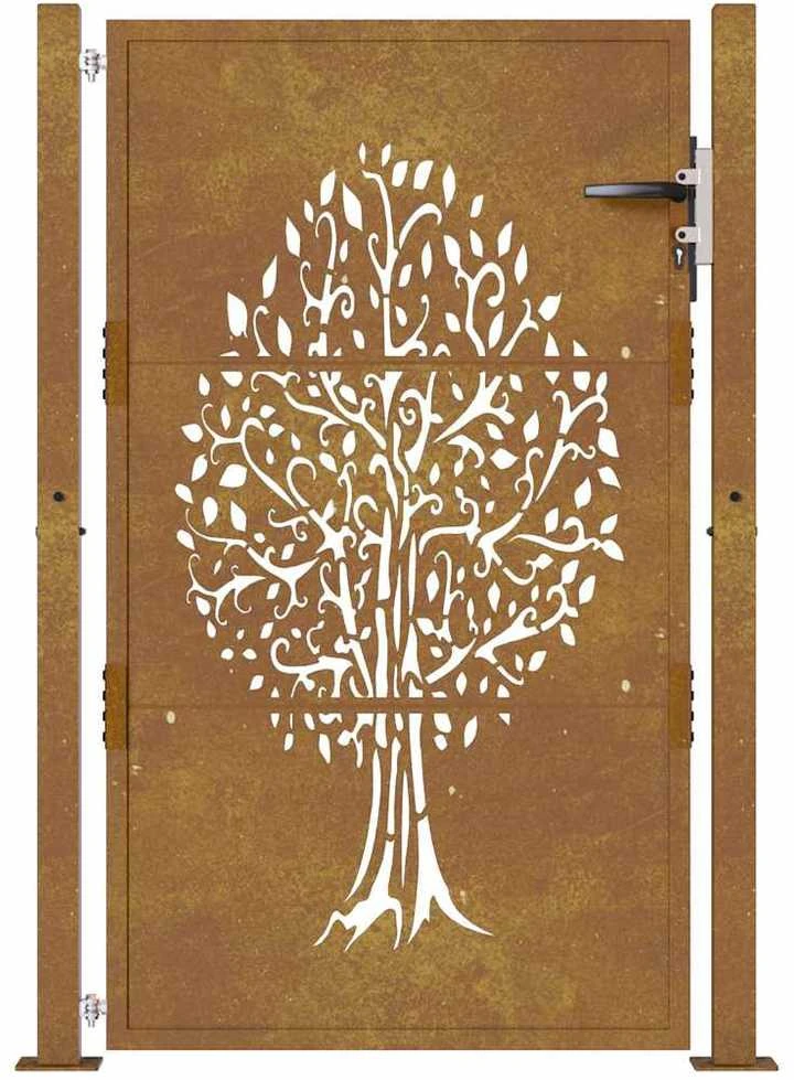 Sodo vartai, 105x155cm, corten plienas, medžio dizaino