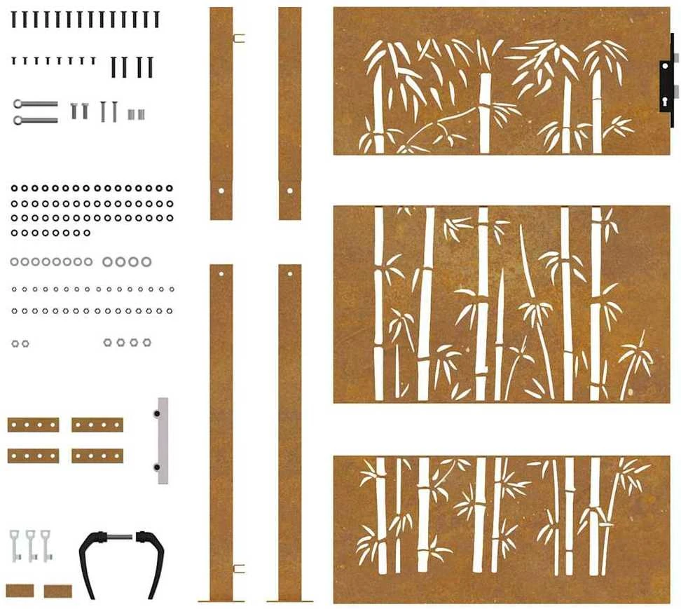 Sodo vartai, 105x155cm, corten plienas, bambuko dizaino