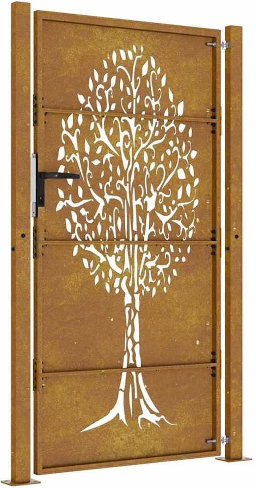 Sodo vartai, 105x180cm, corten plienas, medžio dizaino
