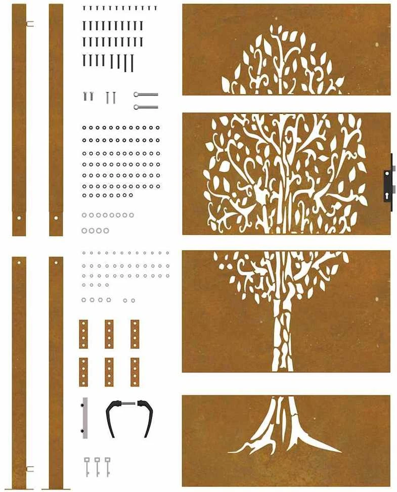 Sodo vartai, 105x180cm, corten plienas, medžio dizaino