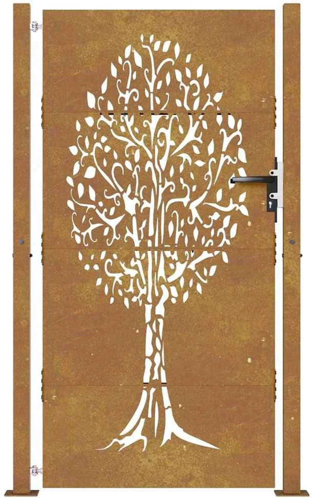 Sodo vartai, 105x180cm, corten plienas, medžio dizaino