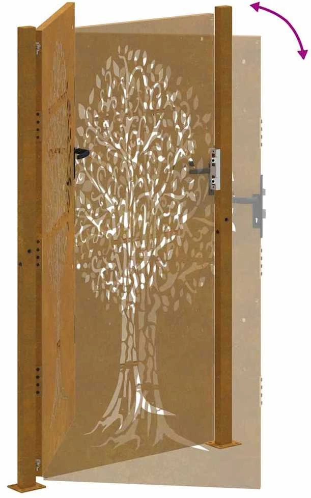 Sodo vartai, 105x180cm, corten plienas, medžio dizaino