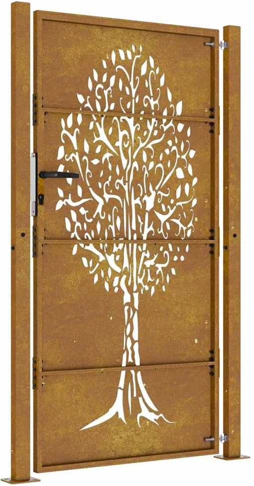Sodo vartai, 105x205cm, corten plienas, medžio dizaino