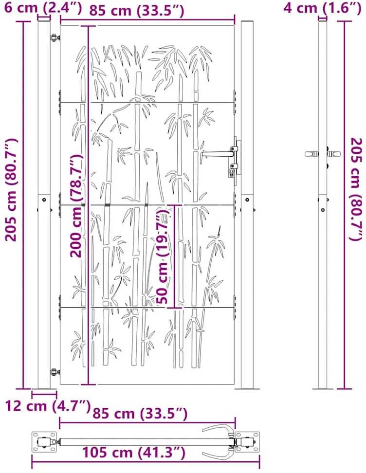 Sodo vartai, 105x205cm, corten plienas, bambuko dizaino