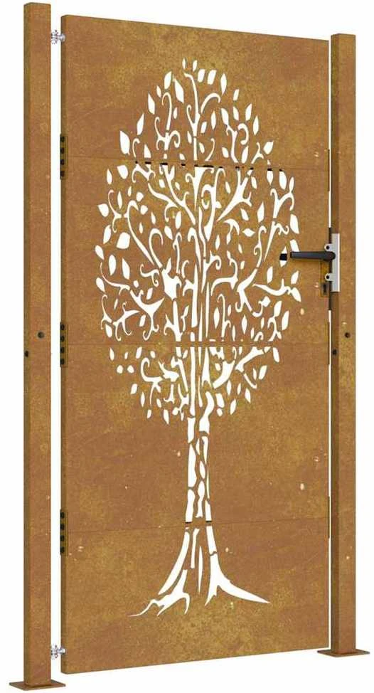 Sodo vartai, 105x205cm, corten plienas, medžio dizaino