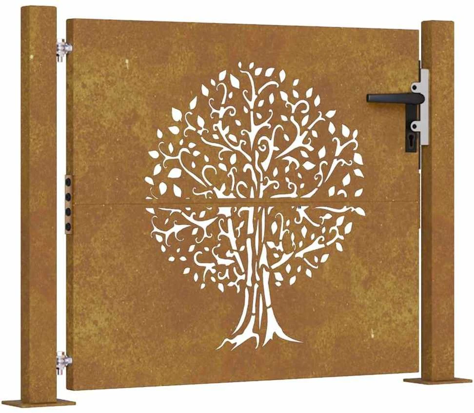 Sodo vartai, 105x80cm, corten plienas, medžio dizaino