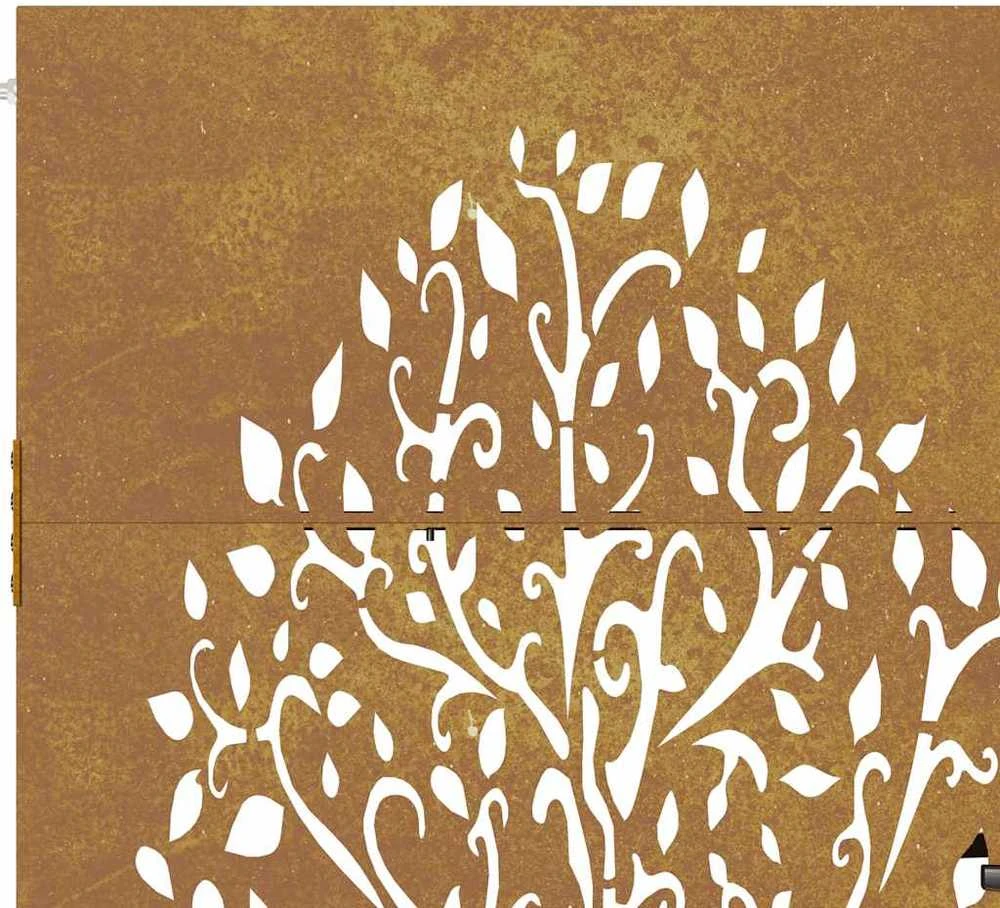 Sodo vartai, 105x80cm, corten plienas, medžio dizaino