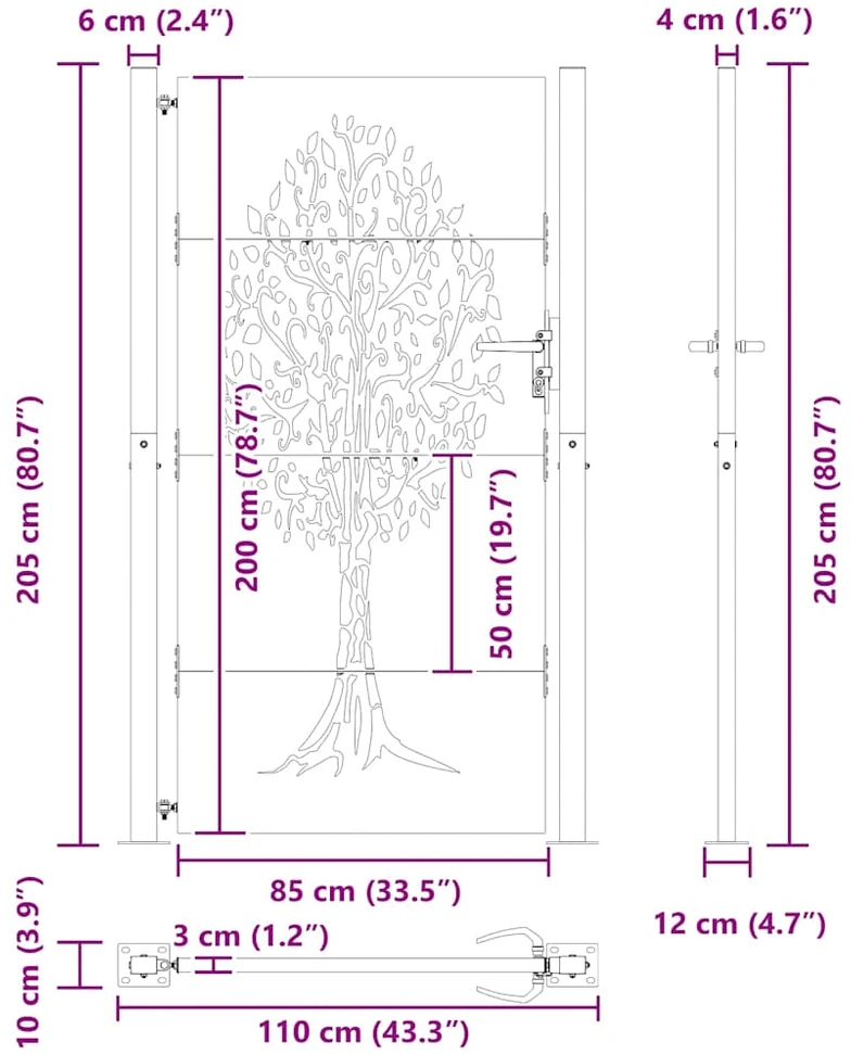 Sodo vartai 110 x 205 cm Juoda Užrakintas