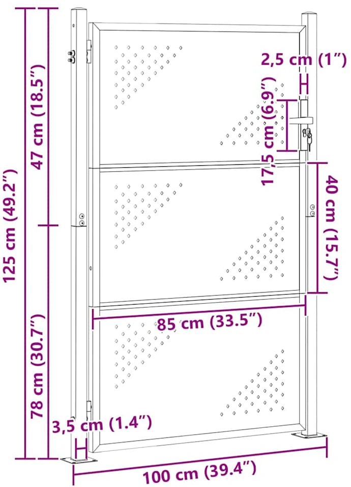 Sodo vartai 85 x 120 cm Nerūdijantis plienas Užrakintas