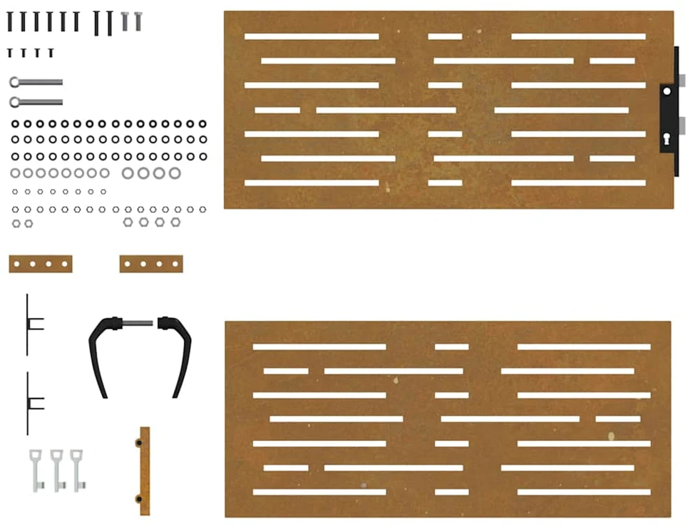 Sodo vartai, 85x125cm, corten plienas, kvadratų dizaino