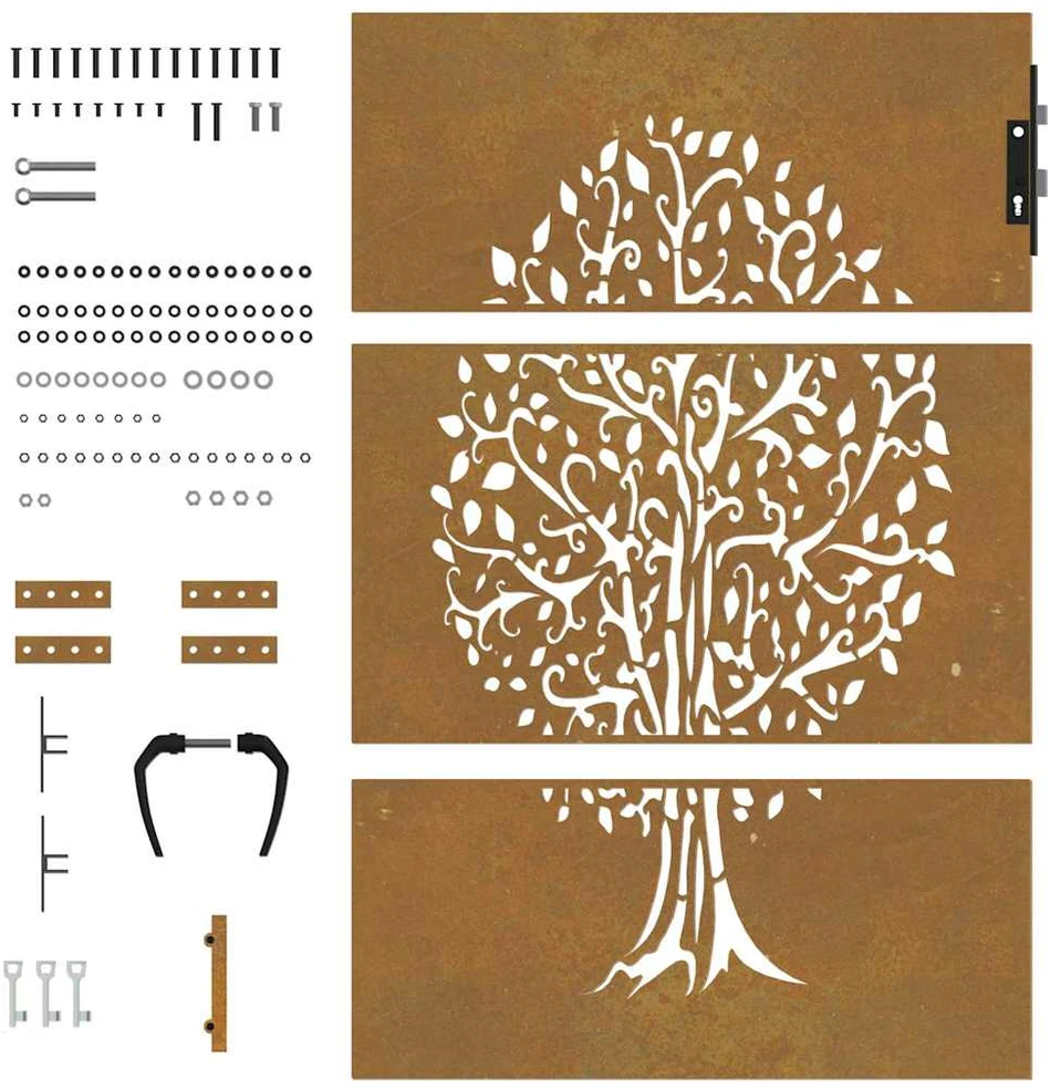 Sodo vartai, 85x125cm, corten plienas, medžio dizaino