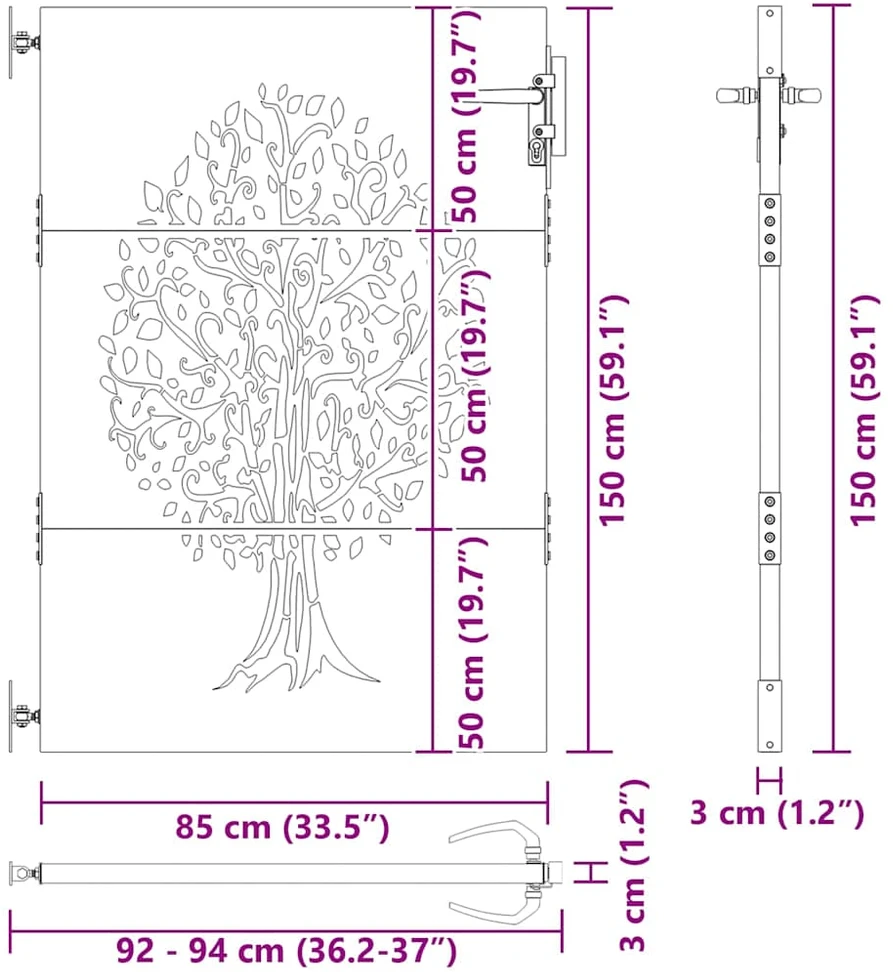 Sodo vartai 85 x 150 cm Juoda Užrakintas