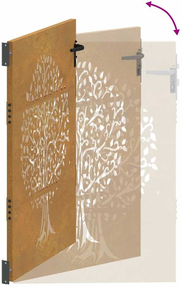 Sodo vartai, 85x150cm, corten plienas, medžio dizaino