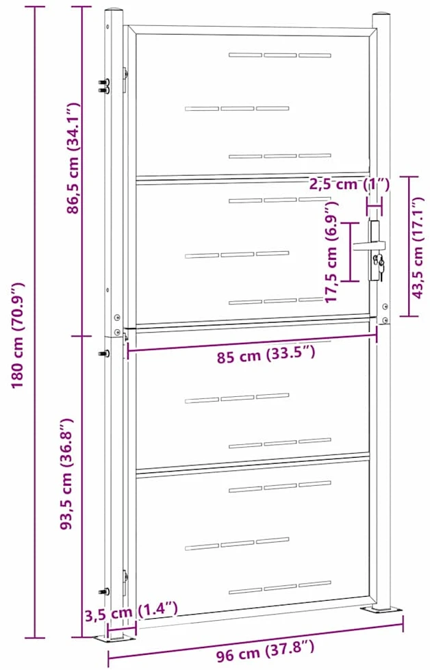 Sodo vartai 85 x 174 cm Nerūdijantis plienas Užrakintas