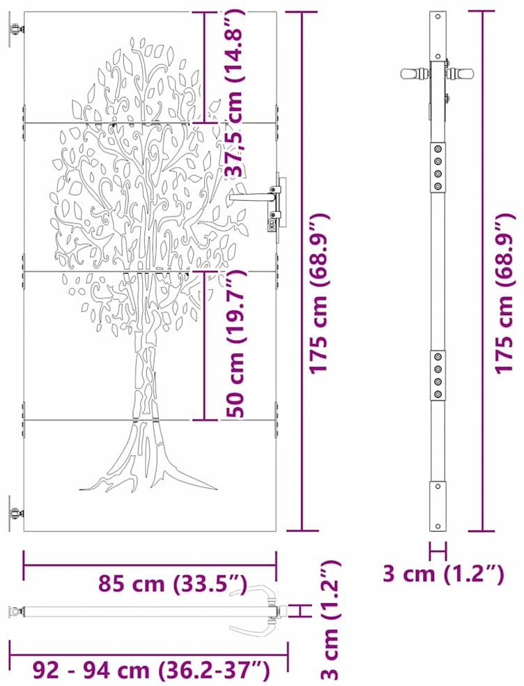 Sodo vartai 85 x 175 cm Juoda Užrakintas