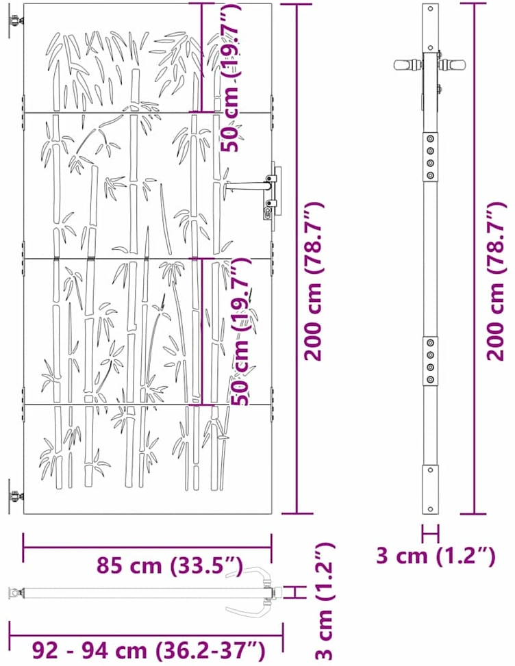 Sodo vartai 85 x 200 cm Juoda Užrakintas