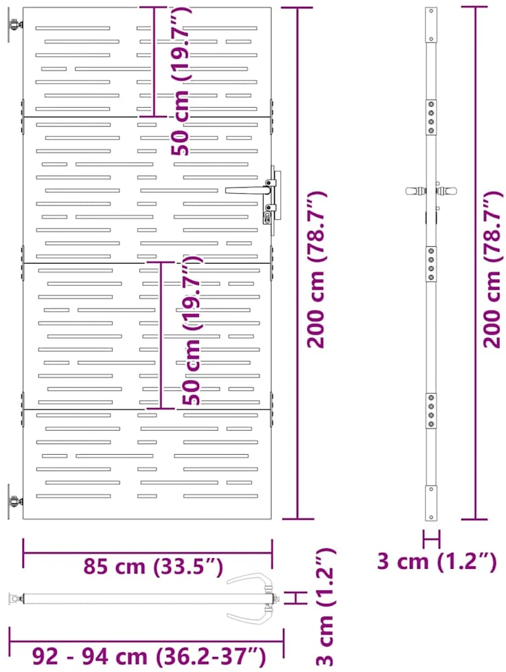 Sodo vartai 85 x 200 cm Juoda Užrakintas