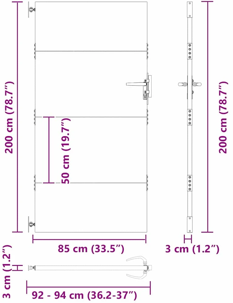 Sodo vartai 85 x 200 cm Juoda Užrakintas