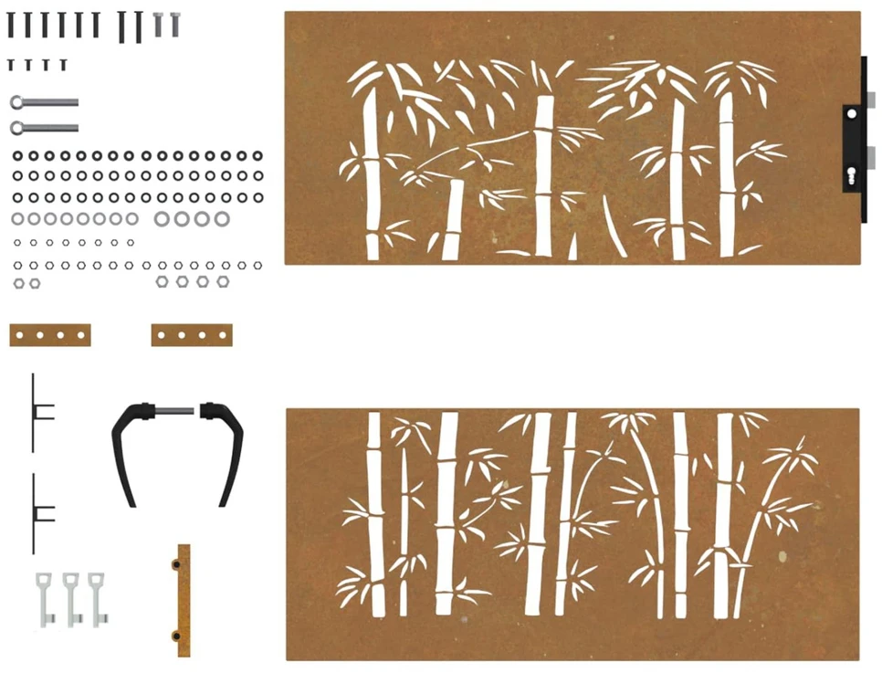 Sodo vartai, 85x100cm, corten plienas, bambuko dizaino