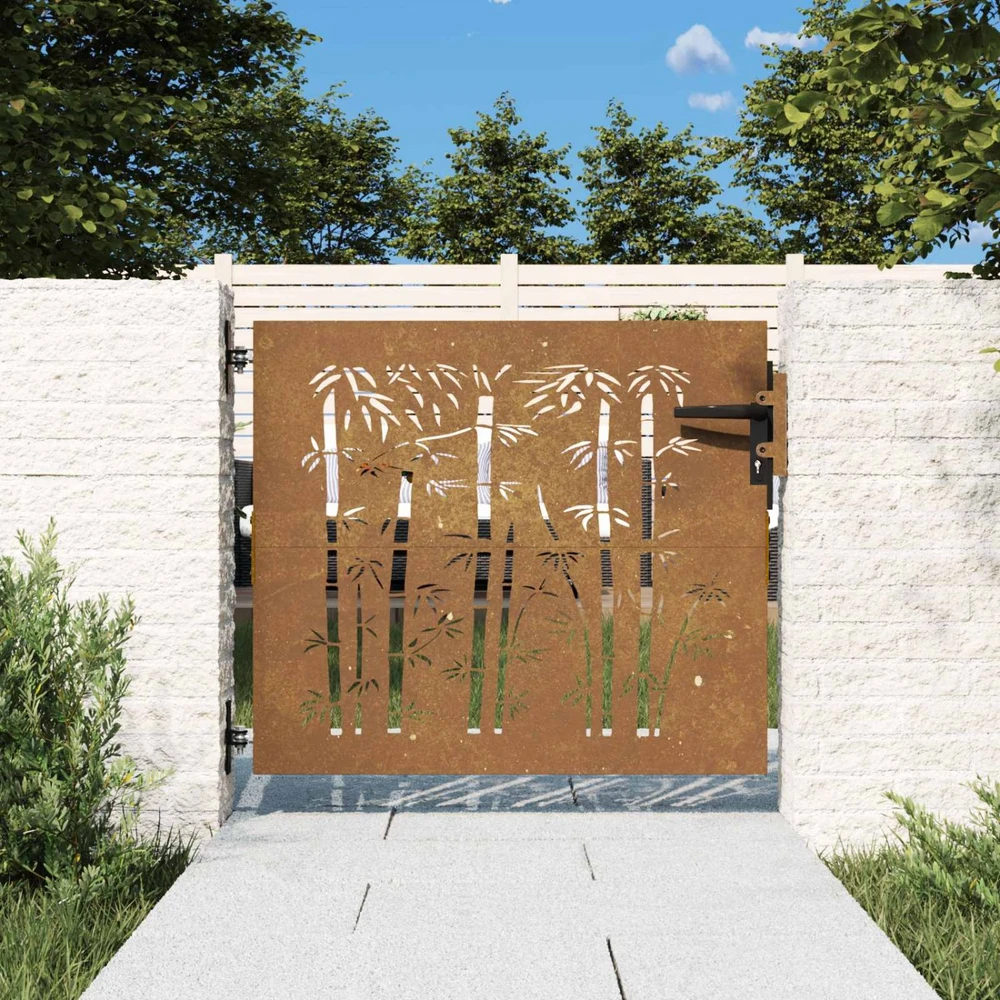 Sodo vartai, 85x100cm, corten plienas, bambuko dizaino