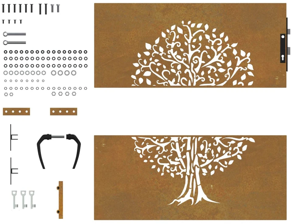 Sodo vartai, 85x100cm, corten plienas, medžio dizaino