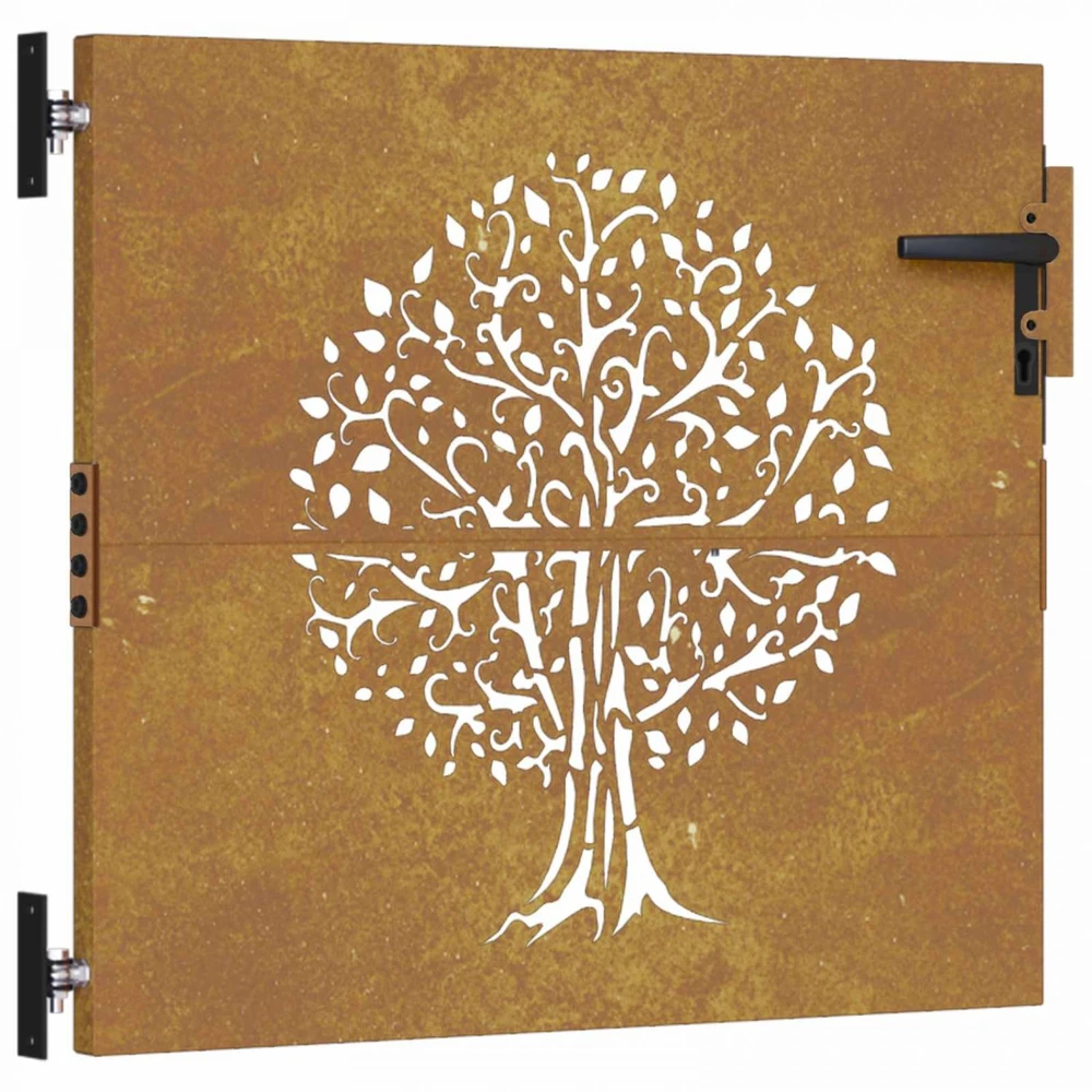 Sodo vartai, 85x100cm, corten plienas, medžio dizaino