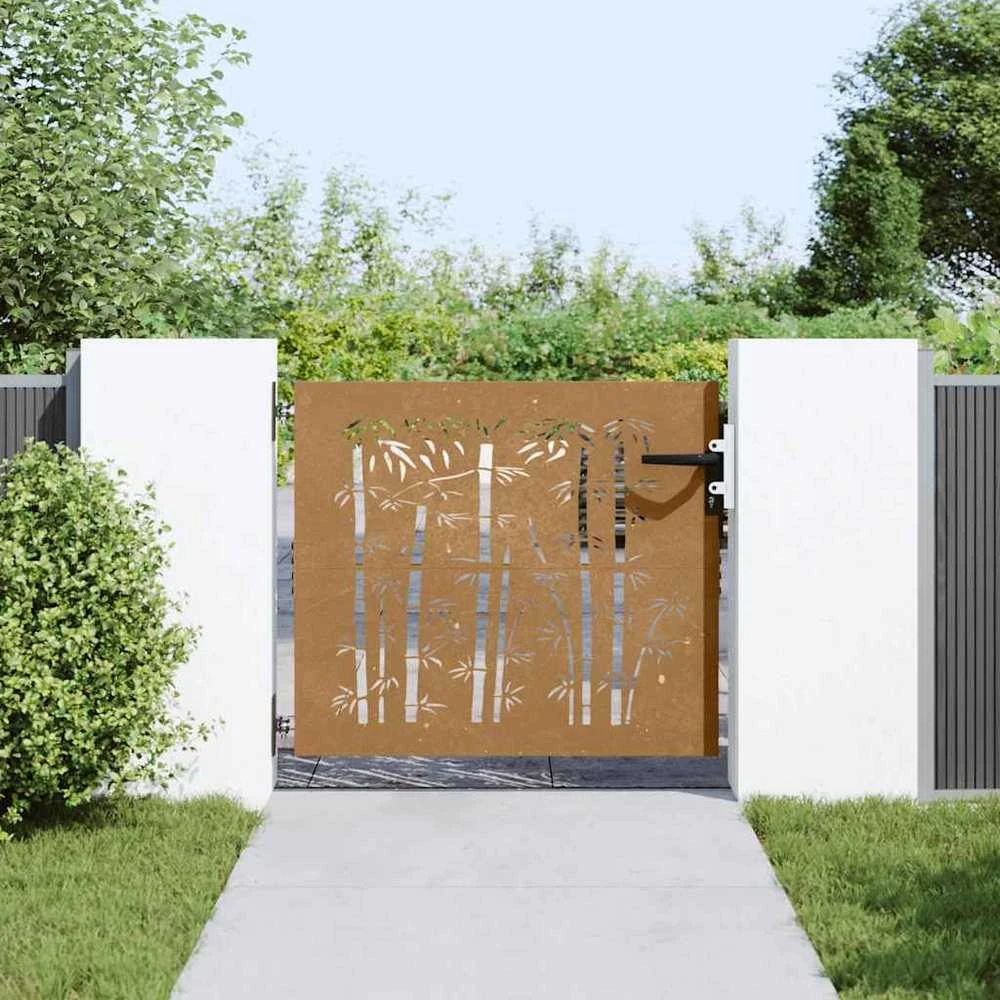 Sodo vartai, 85x100cm, corten plienas, bambuko dizaino