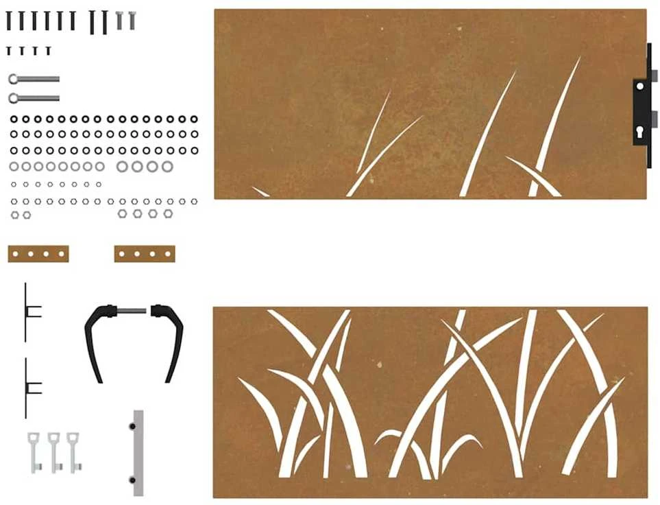 Sodo vartai, 85x100cm, corten plienas, žolės dizaino