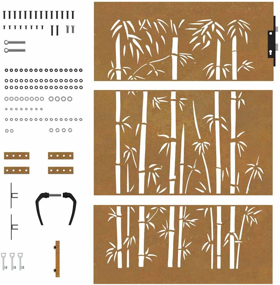 Sodo vartai, 85x125cm, corten plienas, bambuko dizaino