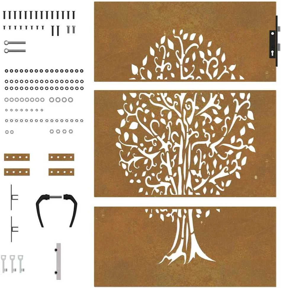 Sodo vartai, 85x125cm, corten plienas, medžio dizaino