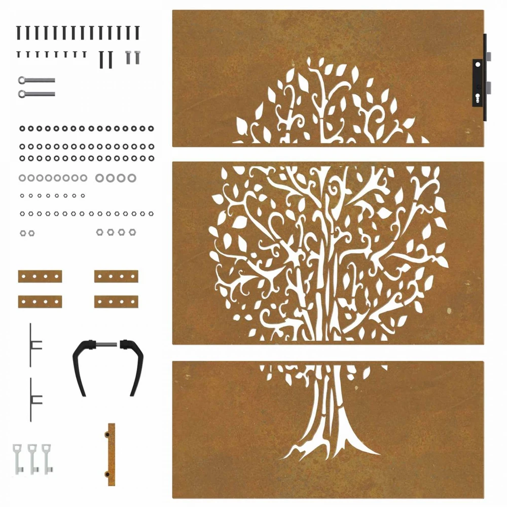 Sodo vartai, 85x150cm, corten plienas, medžio dizaino