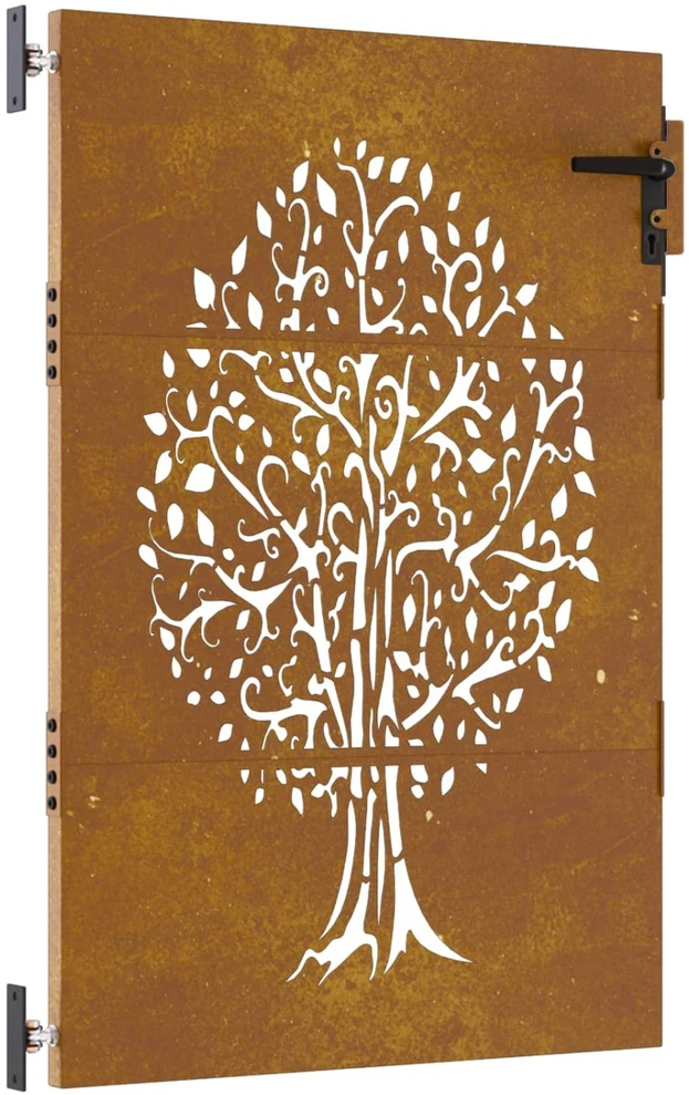 Sodo vartai, 85x150cm, corten plienas, medžio dizaino