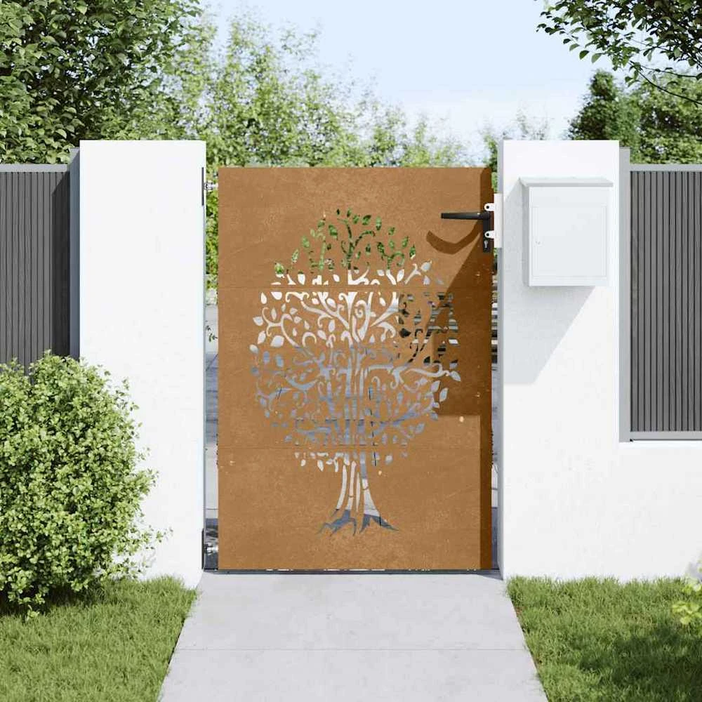 Sodo vartai, 85x150cm, corten plienas, medžio dizaino