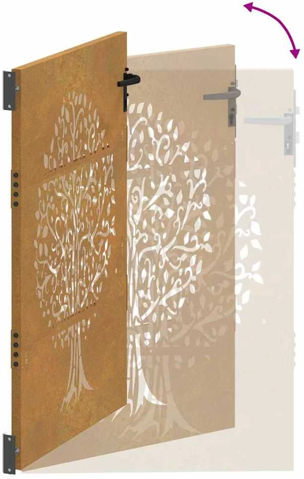 Sodo vartai, 85x150cm, corten plienas, medžio dizaino