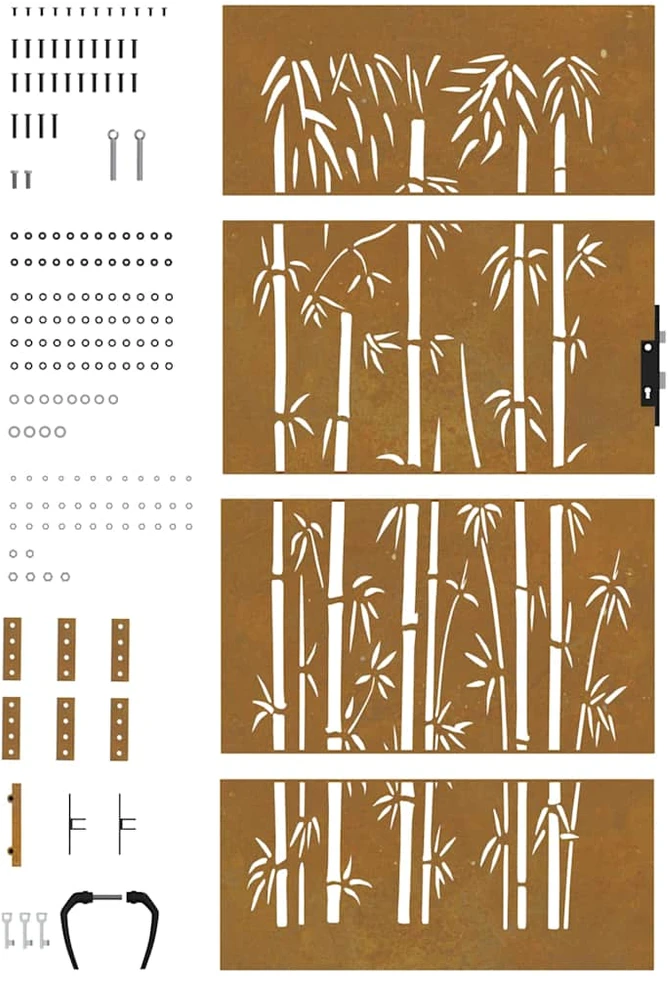 Sodo vartai, 85x175cm, corten plienas, bambuko dizaino